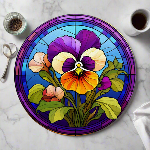 Pansy Circular Glass Suncatcher Worktop Saver